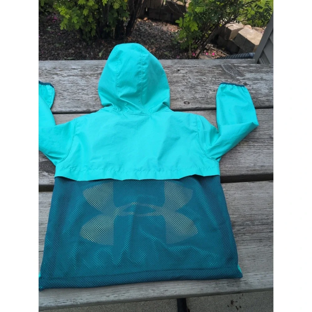 Under Armour UA Hooded Windbreaker Full zip Jacket Coat, Sz YXS Boys EXSmall EUC
